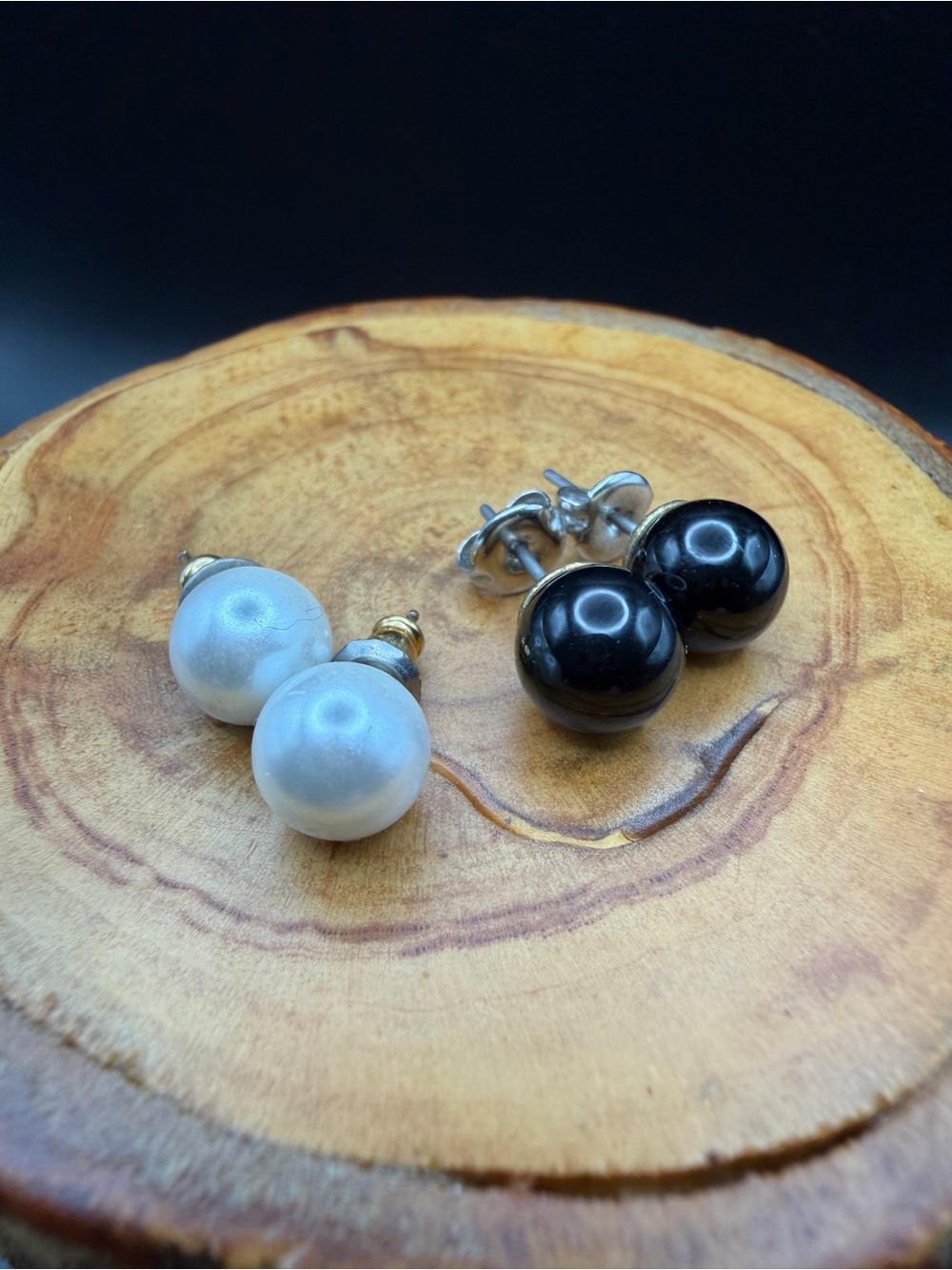 Classic Ball Stud Earrings - Black & White 2 Sets.